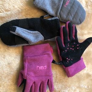 Head child gloves small gray, pink and black